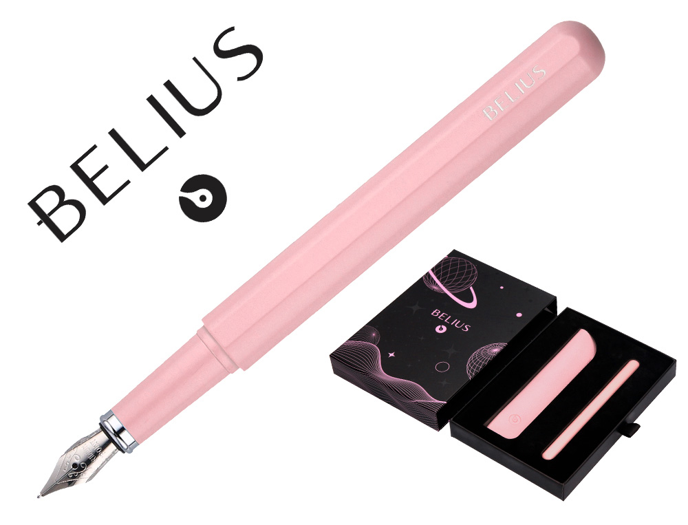 PLUMA Y FUNDA DE SIMILPIEL BELIUS SPACE B COLOR MINIMALISTA ROSA TINTA AZUL CAJA DE DISEO