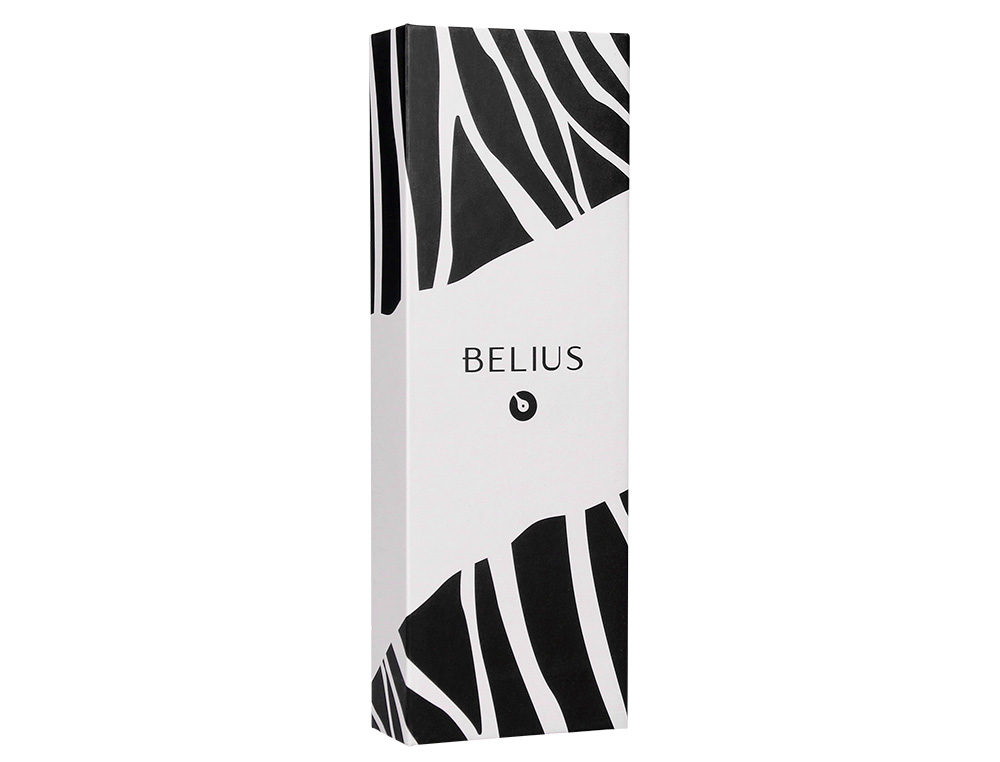 BOLIGRAFO BELIUS DUALITA CUERPO BLANCO COLOR NEGRO TINTA AZUL CAJA DE DISEÑO