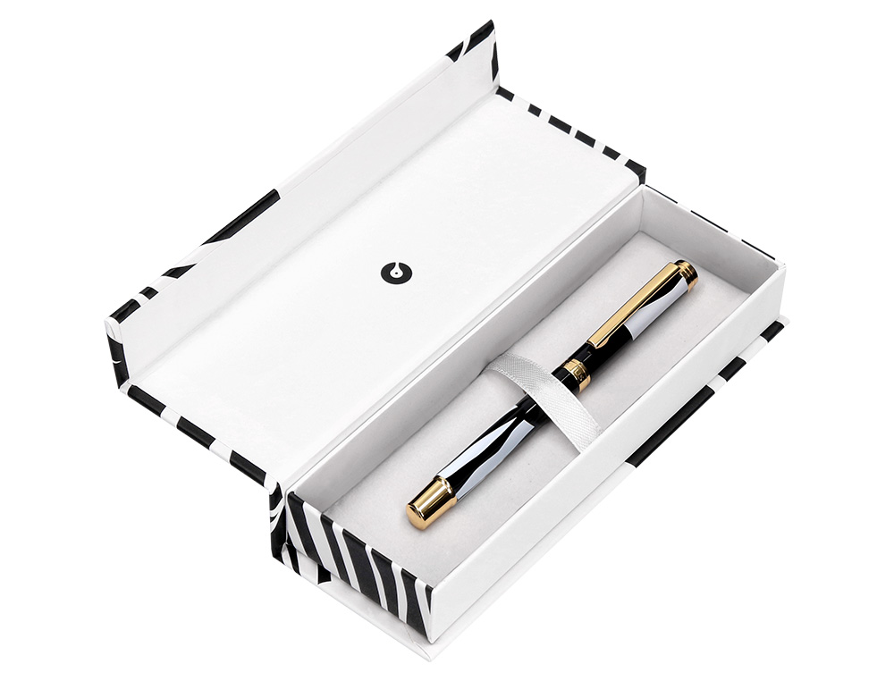 BOLIGRAFO BELIUS DUALITA CUERPO BLANCO COLOR NEGRO TINTA AZUL CAJA DE DISEÑO