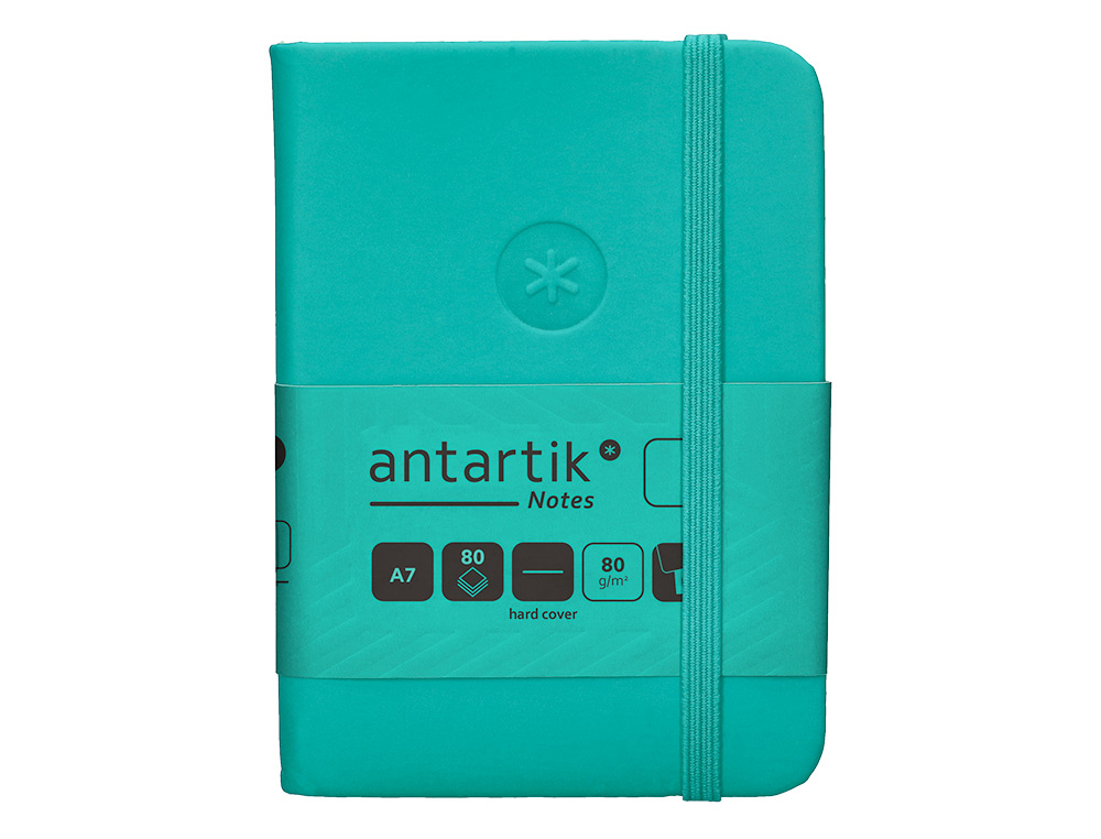 CUADERNO CON GOMILLA ANTARTIK NOTES TAPA DURA A7 HOJAS LISAS TURQUESA 80 HOJAS 80 GR FSC