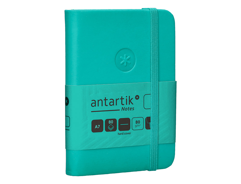 CUADERNO CON GOMILLA ANTARTIK NOTES TAPA DURA A7 HOJAS LISAS TURQUESA 80 HOJAS 80 GR FSC