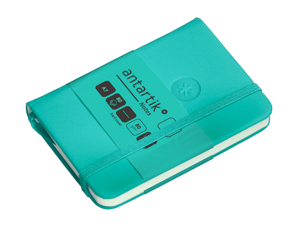 CUADERNO CON GOMILLA ANTARTIK NOTES TAPA DURA A7 HOJAS LISAS TURQUESA 80 HOJAS 80 GR FSC