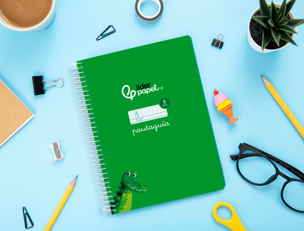 CUADERNO ESPIRAL LIDERPAPEL DIN A5 PAUTAGUIA TAPA BLANDA 40 H 75 GR CUADRO PAUTADO 5MM COLOR VERDE