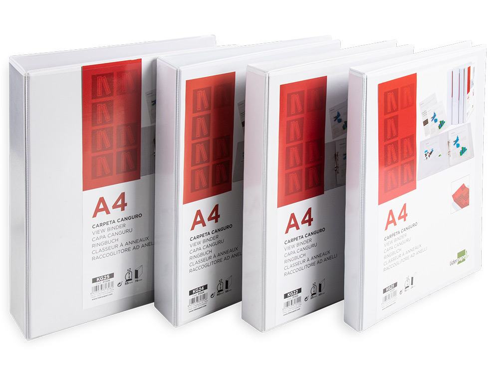 CARPETA CANGURO 2 ANILLAS MIXTAS 25MM LIDERPAPEL A4 PLASTICO COLOR BLANCO
