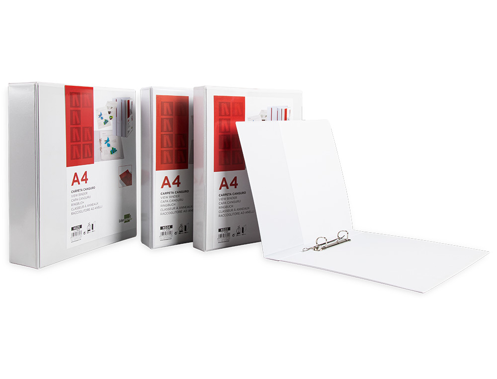 CARPETA CANGURO 2 ANILLAS MIXTAS 25MM LIDERPAPEL A4 PLASTICO COLOR BLANCO