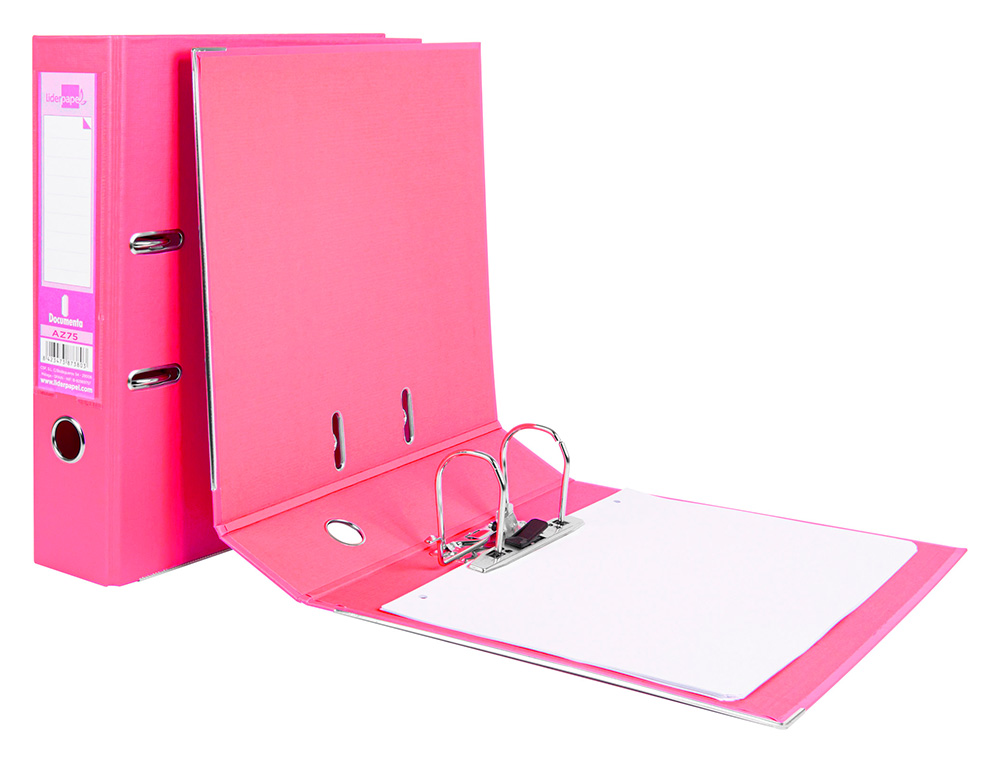 ARCHIVADOR DE PALANCA LIDERPAPEL A4 DOCUMENTA FORRADO PVC CON RADO LOMO 75 MM ROSA COMPRESOR METALICO