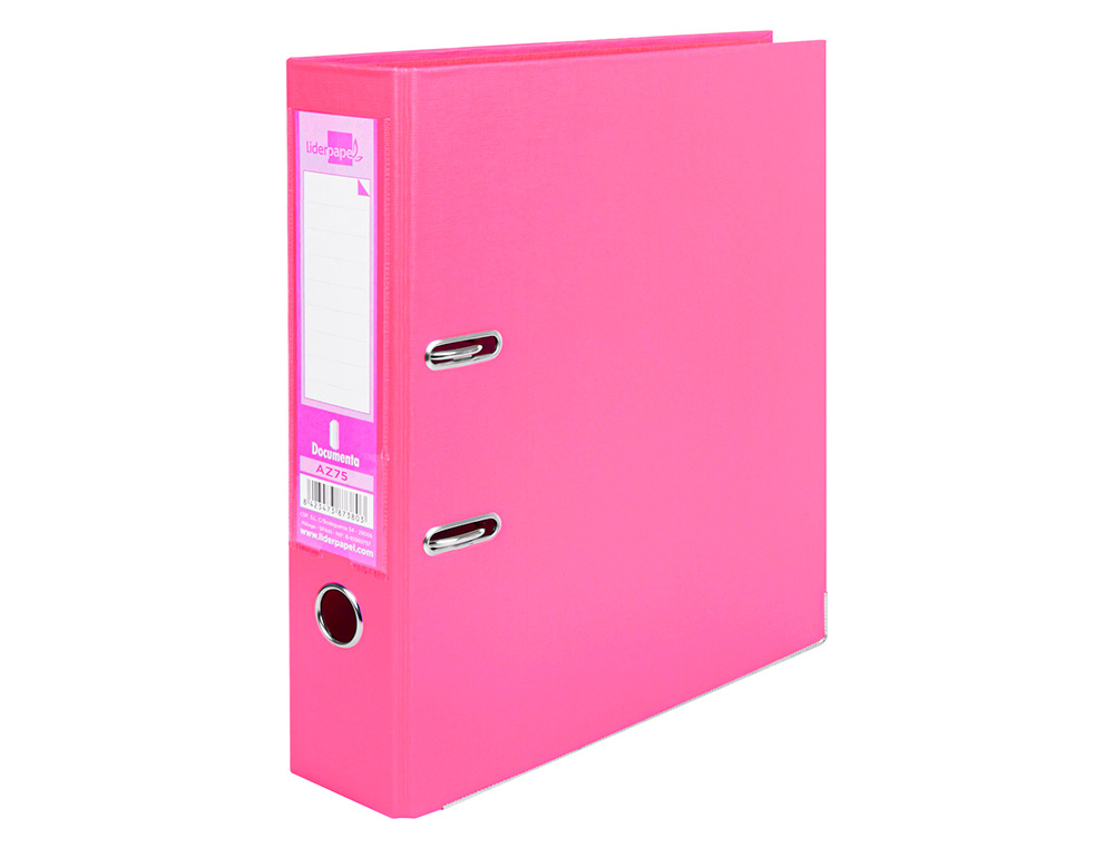 ARCHIVADOR DE PALANCA LIDERPAPEL A4 DOCUMENTA FORRADO PVC CON RADO LOMO 75 MM ROSA COMPRESOR METALICO