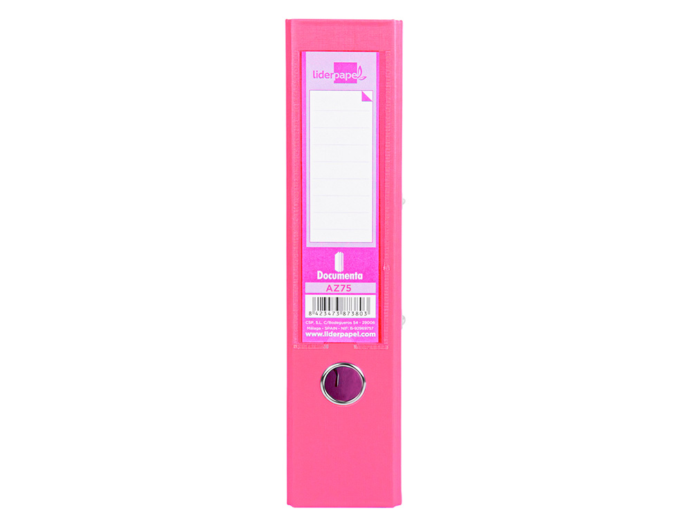 ARCHIVADOR DE PALANCA LIDERPAPEL A4 DOCUMENTA FORRADO PVC CON RADO LOMO 75 MM ROSA COMPRESOR METALICO