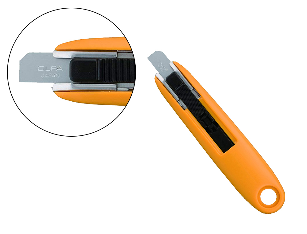 CUTER OLFA MINI PLASTICO CUCHILLA ANCHA 12,5 MM RETRACTIL APTO PARA ZURDOS