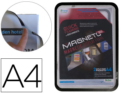 MARCO PORTA ANUNCIOS DJOIS MAGNETO DIN A4 CON 4 BANDAS MAGNETICAS EN EL DORSO COLOR NEGRO PACK DE 2 UNIDADES